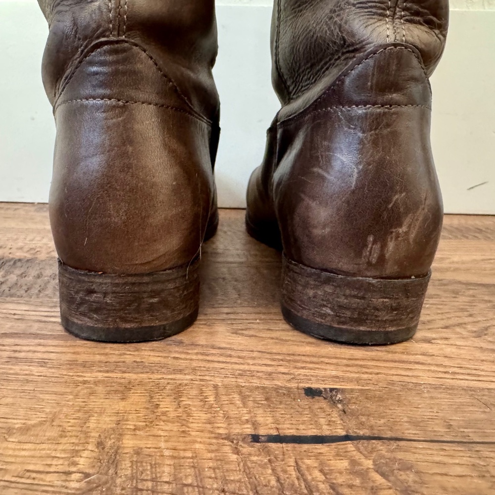 Frye Melissa Brown Double Sole Button Lug Tall Riding Boots Women's Size 11 - Picture 8 of 12